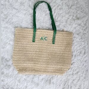 Mark & Graham Cream and Green Tote Bag with Woven Design